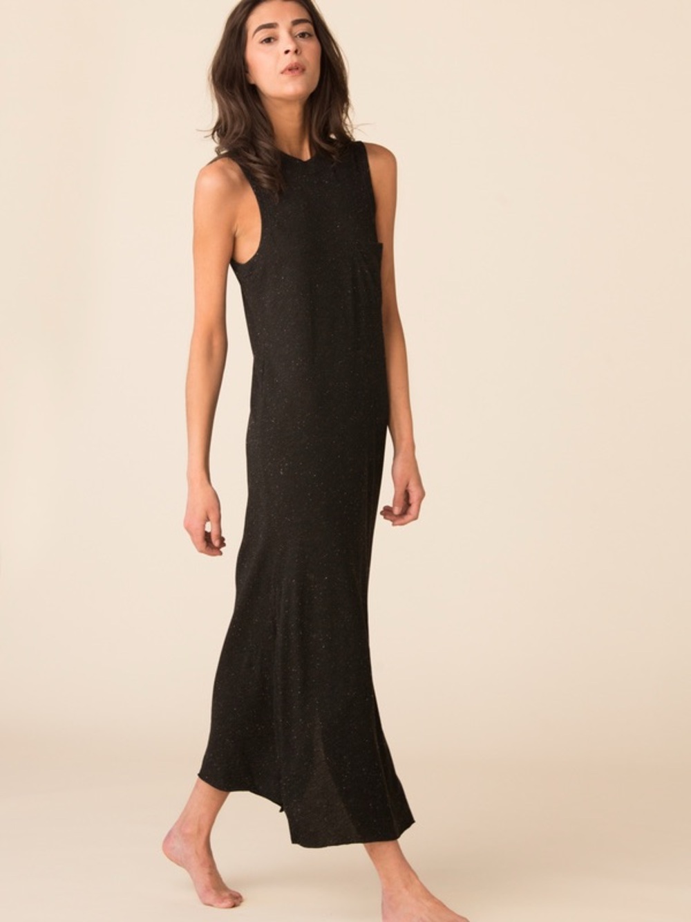 ATM Sleeveless Maxi Dress Pocket Charcoal Donegal Minimalist Casual Grunge XS